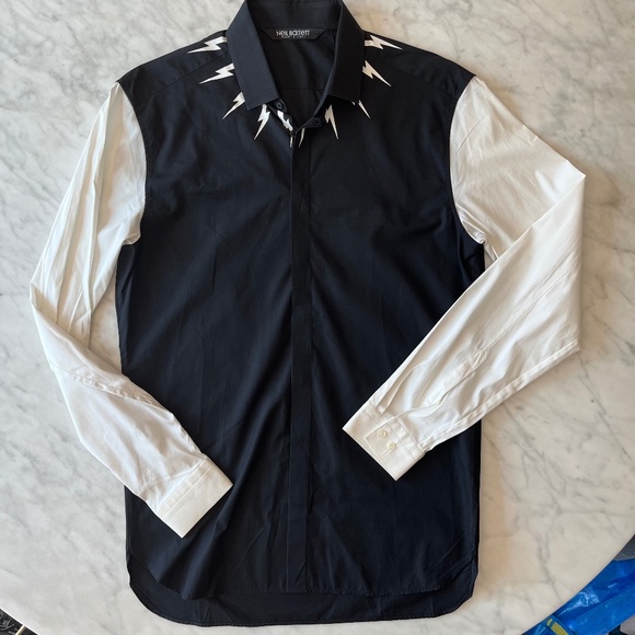Neil Barrett Lightning Collar Button Down Dress Shirt Slim Fit Size 39-15 1/2